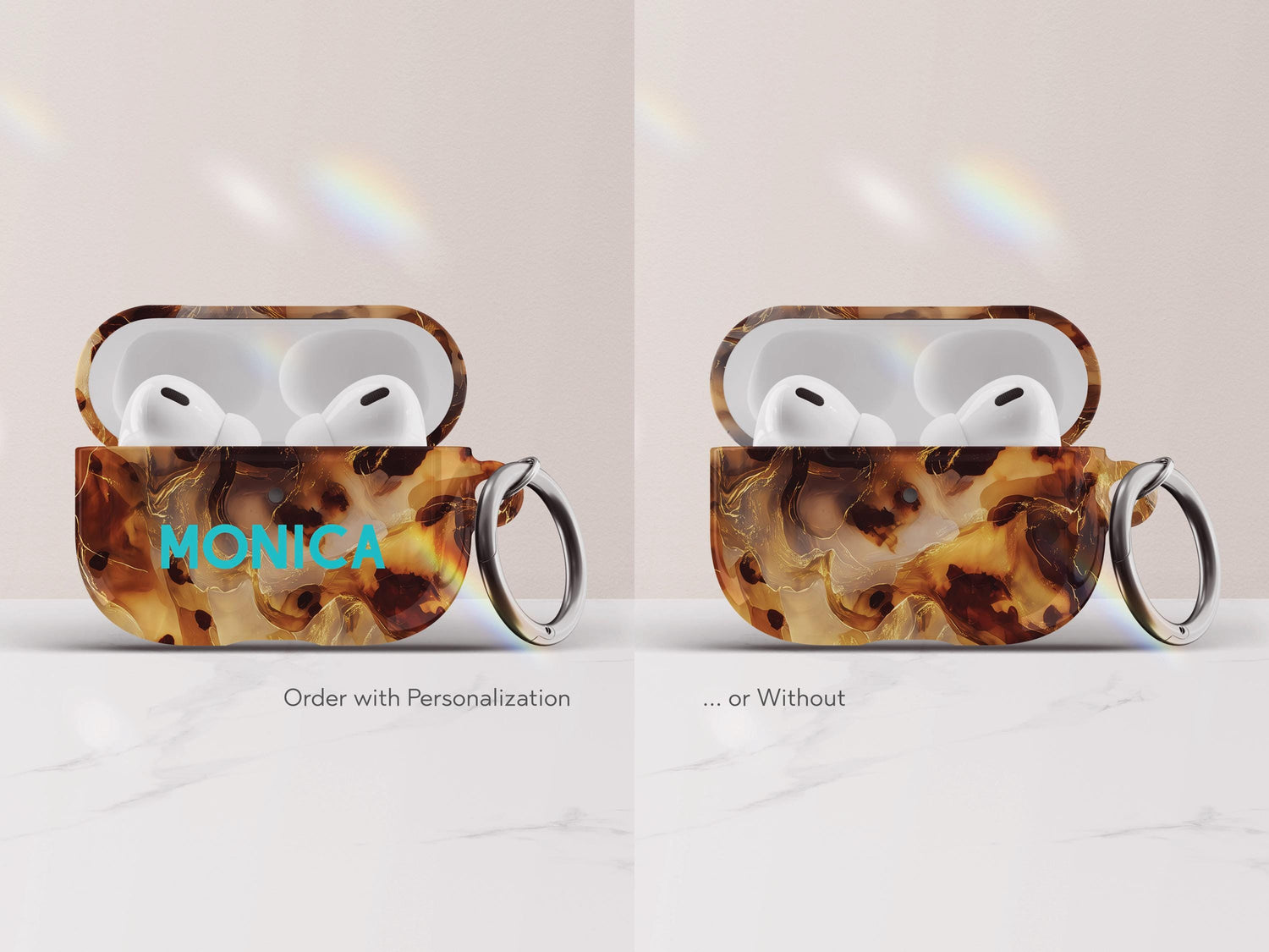 Personalized Tortoiseshell AirPod Case Custom Protective Cover Brown Marble Pattern Stylish Accessory Gift for Her Modern Tech Present - Charles Alex