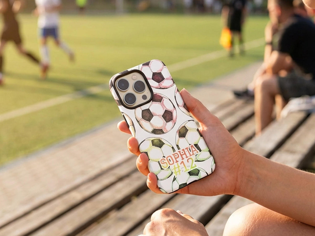 Personalized Soccer Phone Case with Name Custom Team Number Protective iPhone Cover Gift for Soccer Girl Athlete Sports Mom Present Coach