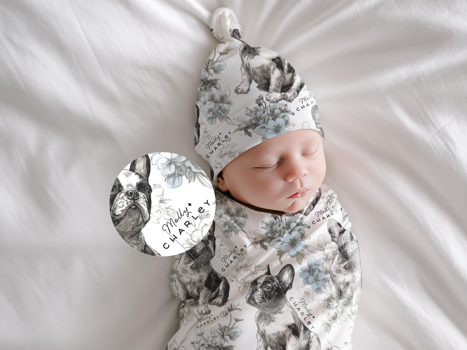 French Bulldog Floral Toile Swaddle or Minky Blanket - Charles Alex