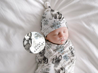 French Bulldog Floral Toile Swaddle or Minky Blanket - Charles Alex