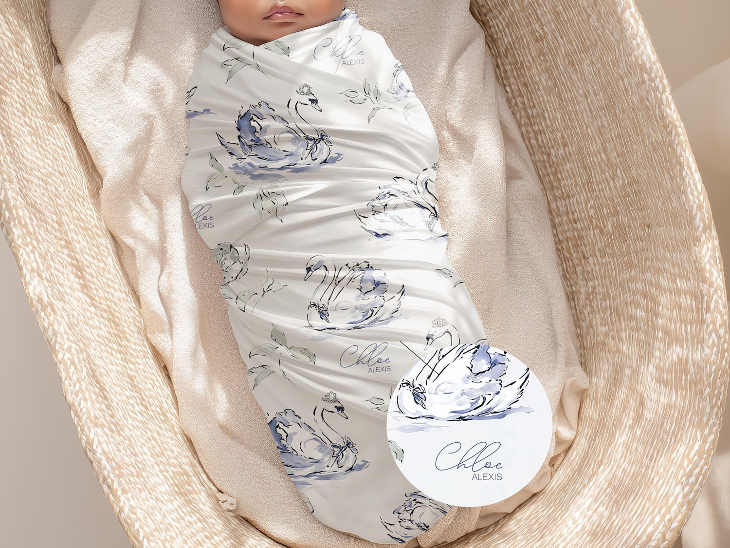 Swan Baby Blanket Personalized Elegant Girl Swaddle Newborn Name Keepsake Nursery Accent Timeless Hospital Welcome Gift