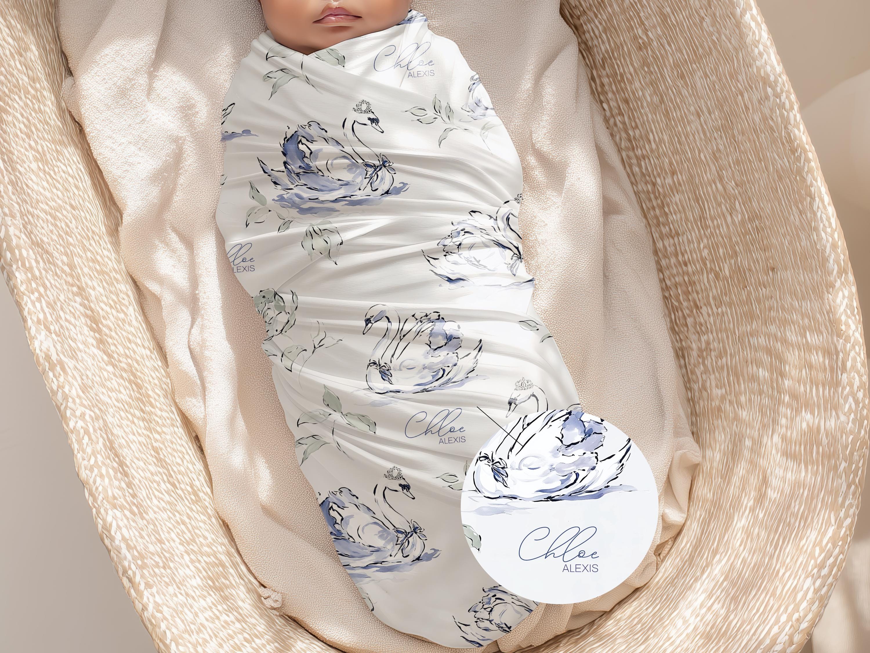 Swan Baby Blanket Personalized Elegant Girl Swaddle Newborn Name Keepsake Nursery Accent Timeless Hospital Welcome Gift