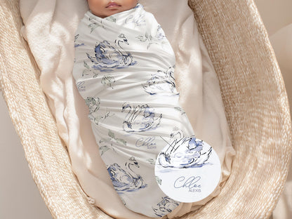 Swan Baby Blanket Personalized Elegant Girl Swaddle Newborn Name Keepsake Nursery Accent Timeless Hospital Welcome Gift