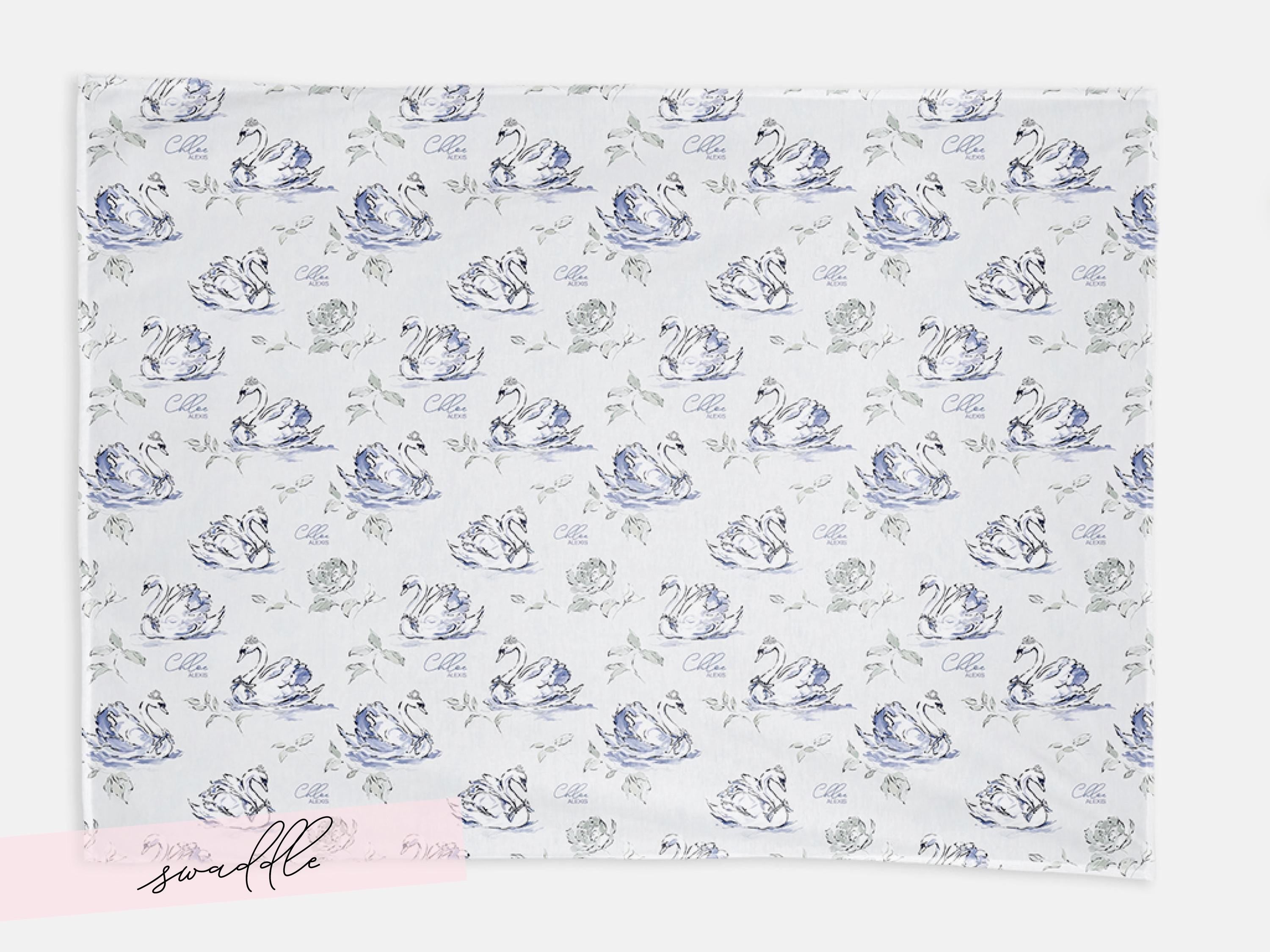 Swan Baby Blanket Personalized Elegant Girl Swaddle Newborn Name Keepsake Nursery Accent Timeless Hospital Welcome Gift