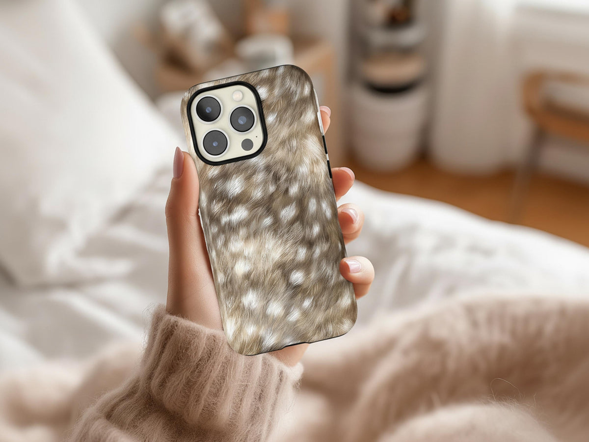 Deer Hide Phone Case Neutral Antelope Print Protective iPhone Cover Stylish Animal Pattern Gift for Her Beige Aesthetic Modern Accessory