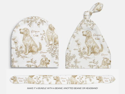 Toile Golden Retriever Swaddle or Minky Blanket - Charles Alex