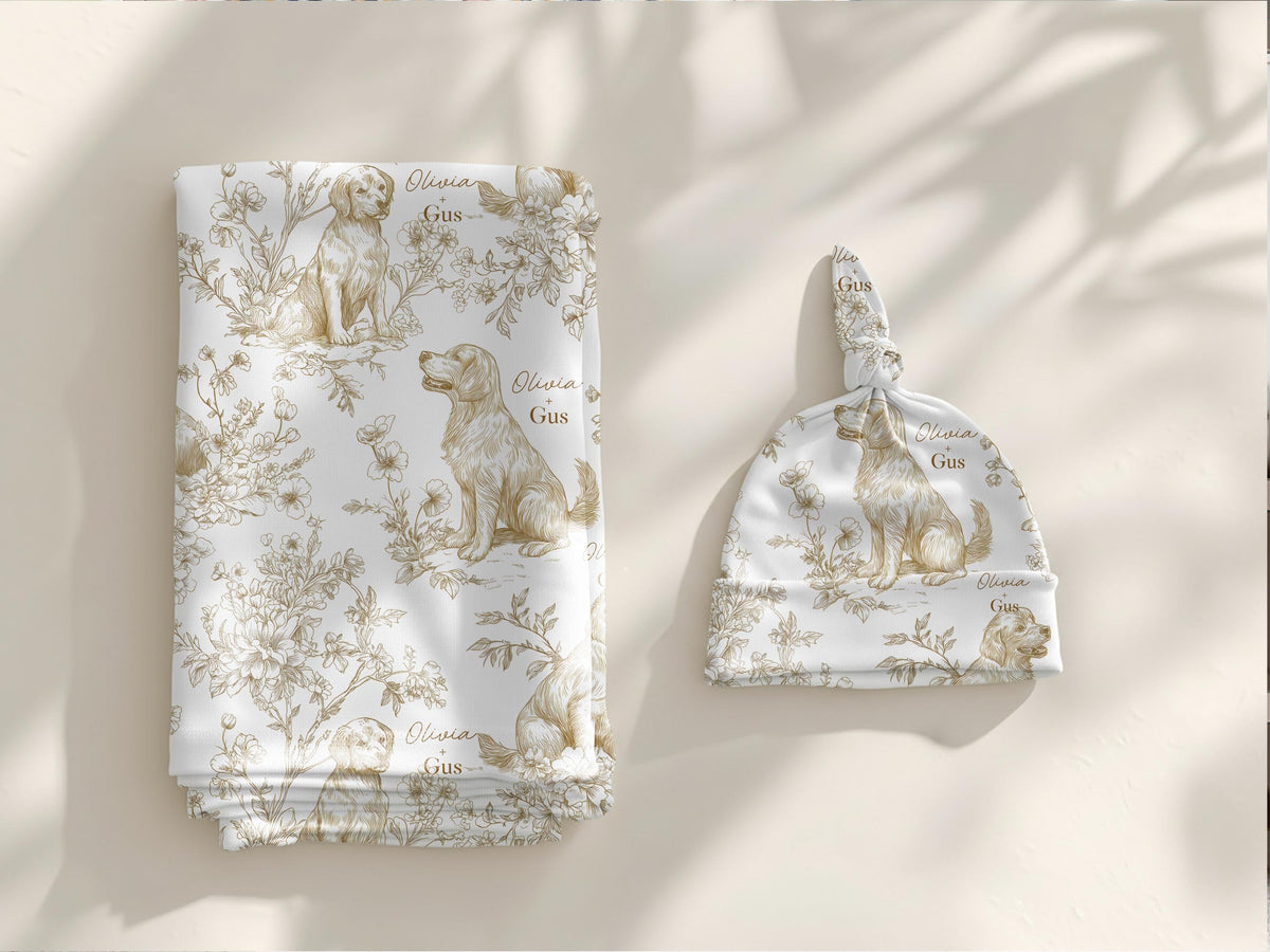Toile Golden Retriever Swaddle or Minky Blanket - Charles Alex