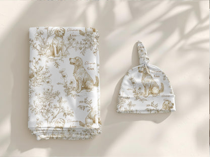 Toile Golden Retriever Swaddle or Minky Blanket - Charles Alex