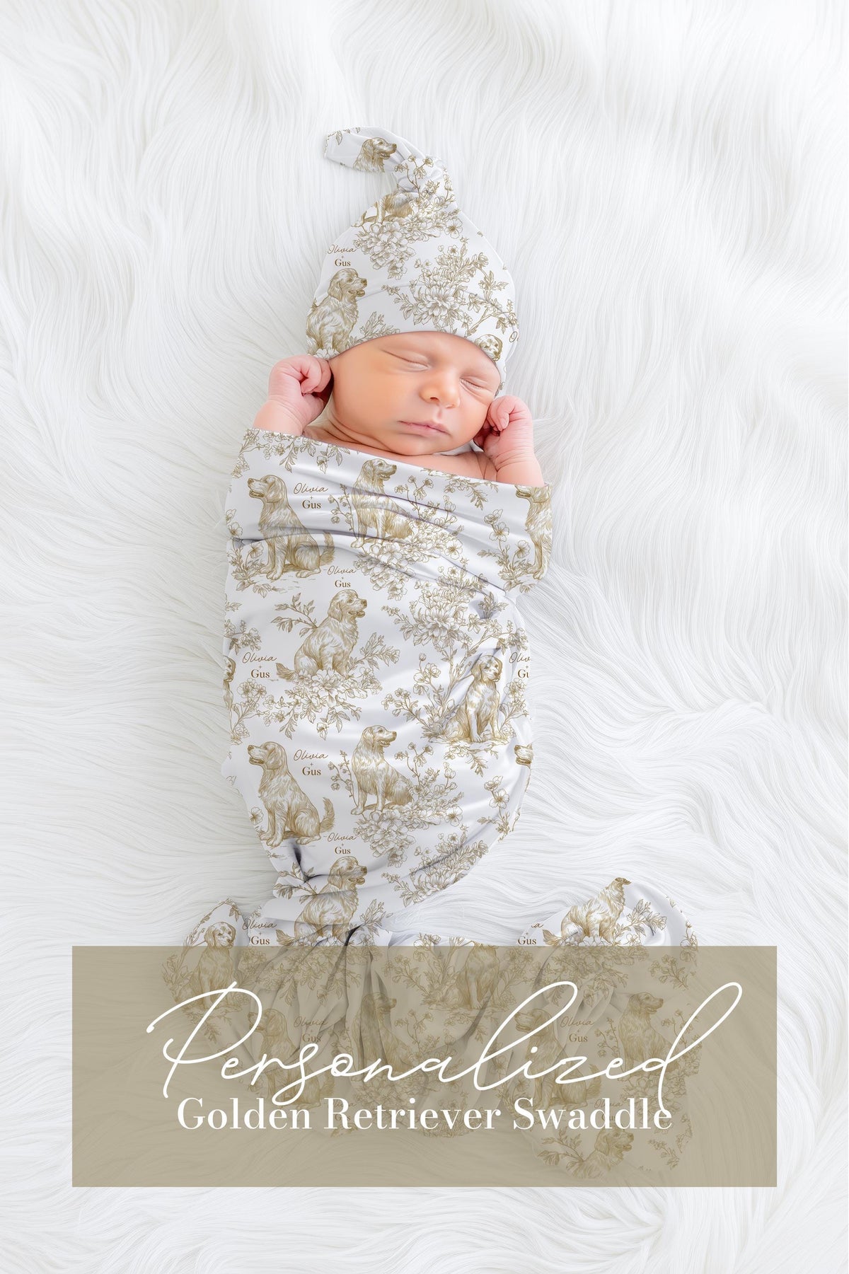 Toile Golden Retriever Swaddle or Minky Blanket - Charles Alex