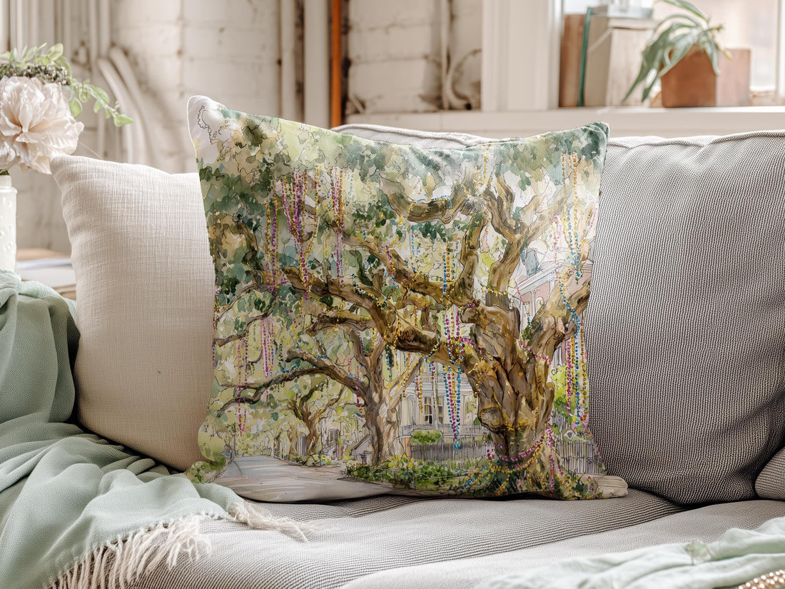 Bead Tree Mardi Gras Pillow Cover Hostess Gift Carnival Season Guest Room Decor Festive Print Throw Cushion Southern Home Interior Design - Charles Alex