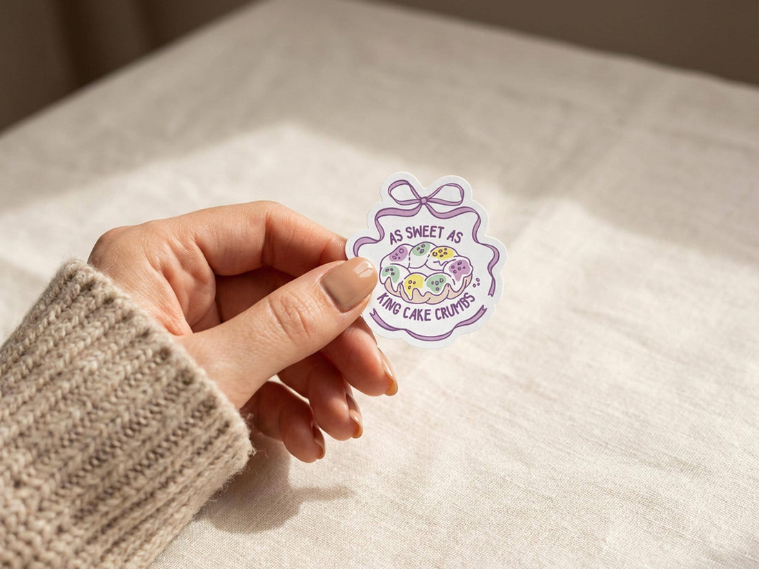 Mardi Gras Sticker Sweet as King Cake Crumbs Vinyl Decal New Orleans Carnival Tumbler Gift Aesthetic Laptop Coquette Party Cup Accessory