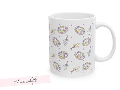 Personalized Mardi Gras King Cake Bow Knife Ceramic Coffee Mug 15 oz Purple Green Gold NOLA Festive Holiday Gift White Custom Name Present - Charles Alex