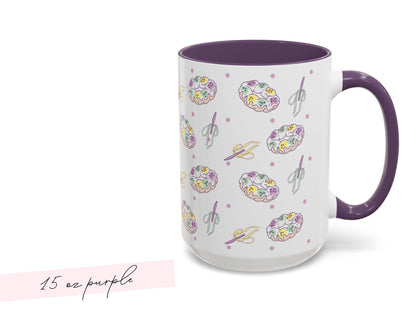 Personalized Mardi Gras King Cake Bow Knife Ceramic Coffee Mug 15 oz Purple Green Gold NOLA Festive Holiday Gift White Custom Name Present - Charles Alex