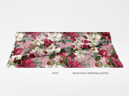 Valentines Magnolia Wrapping Paper Personalized Floral Wrap Romantic Pink Custom Message Gift For Her Anniversary Present Luxury Packaging - Charles Alex