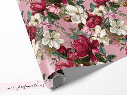 Valentines Magnolia Wrapping Paper Personalized Floral Wrap Romantic Pink Custom Message Gift For Her Anniversary Present Luxury Packaging - Charles Alex