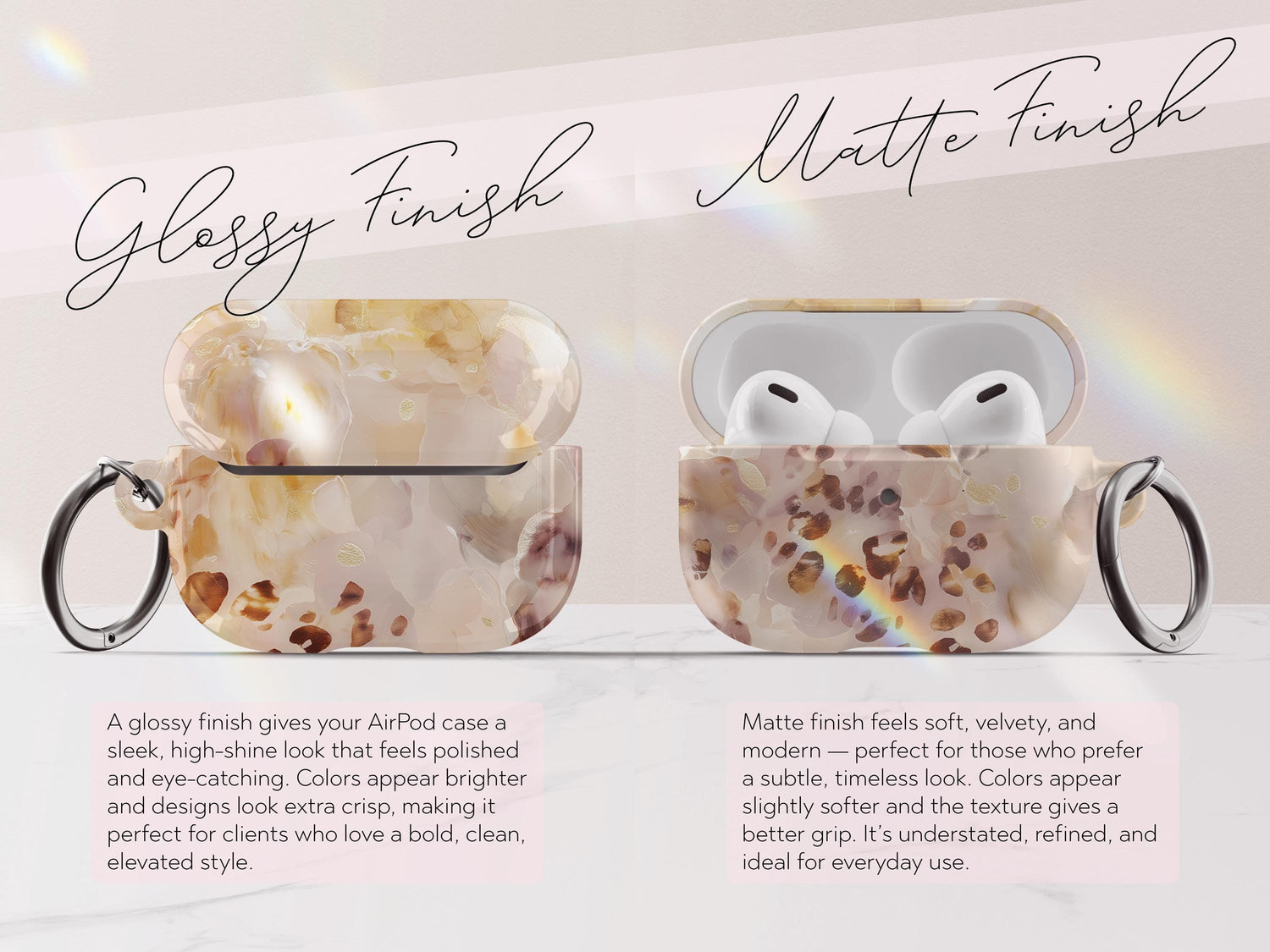 Tortoiseshell Airpods Pro Case Cover Blush Marble Protective Shell Accessory for Women With Keychain Aesthetic Luxury Gift For Her Tech - Charles Alex