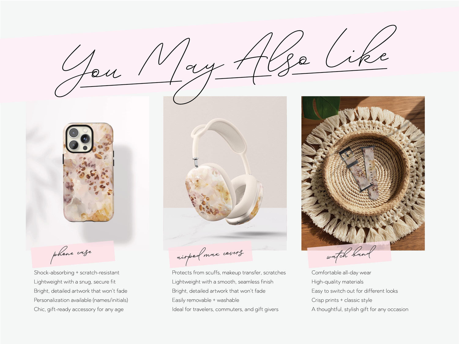 Tortoiseshell Airpods Pro Case Cover Blush Marble Protective Shell Accessory for Women With Keychain Aesthetic Luxury Gift For Her Tech - Charles Alex