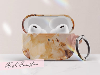 Tortoiseshell Airpods Pro Case Cover Blush Marble Protective Shell Accessory for Women With Keychain Aesthetic Luxury Gift For Her Tech - Charles Alex