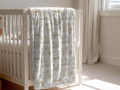 Dachshund Swaddle Blanket Matching Hat Toile Design Gold Floral Nursery Bedding Newborn Photography Prop Jersey Fabric Baby Accessory Minky - Charles Alex