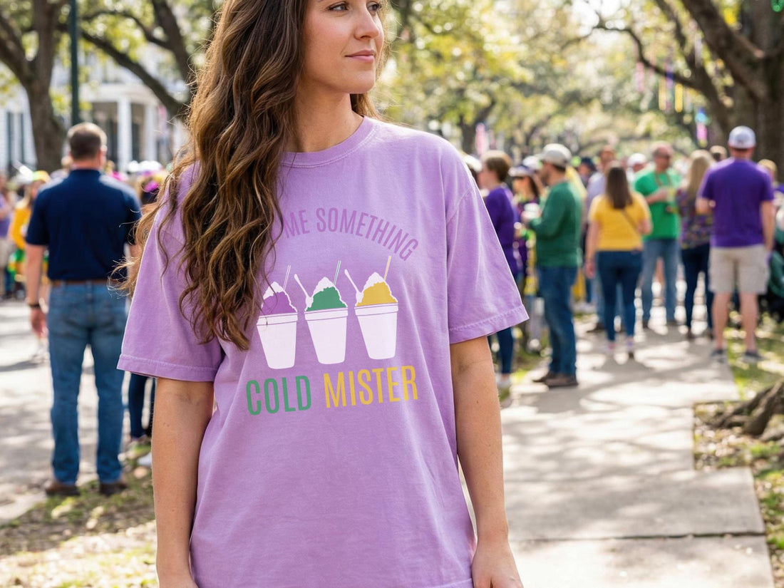 Mardi Gras Snowball Shirt Throw Me Something Cold Mister Comfort Colors Parade Graphic Tee Women Carnival Outfit Gift Vintage Style Unisex