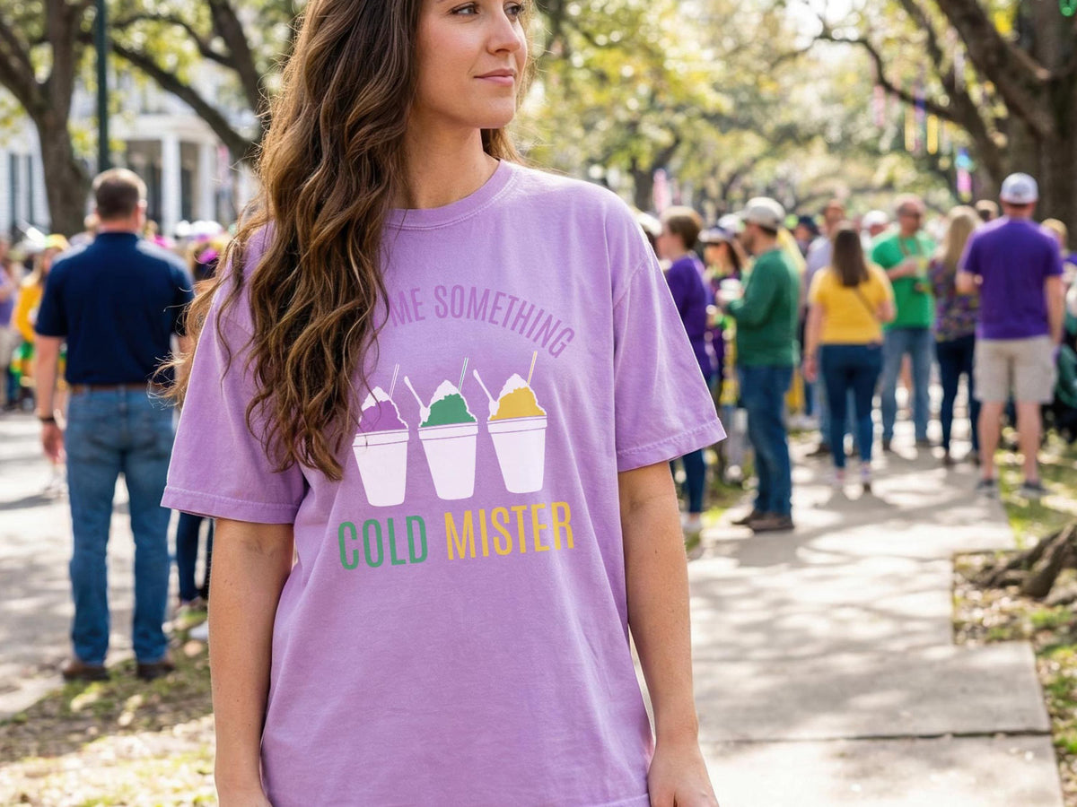 Mardi Gras Snowball Shirt Throw Me Something Cold Mister Comfort Colors Parade Graphic Tee Women Carnival Outfit Gift Vintage Style Unisex - Charles Alex