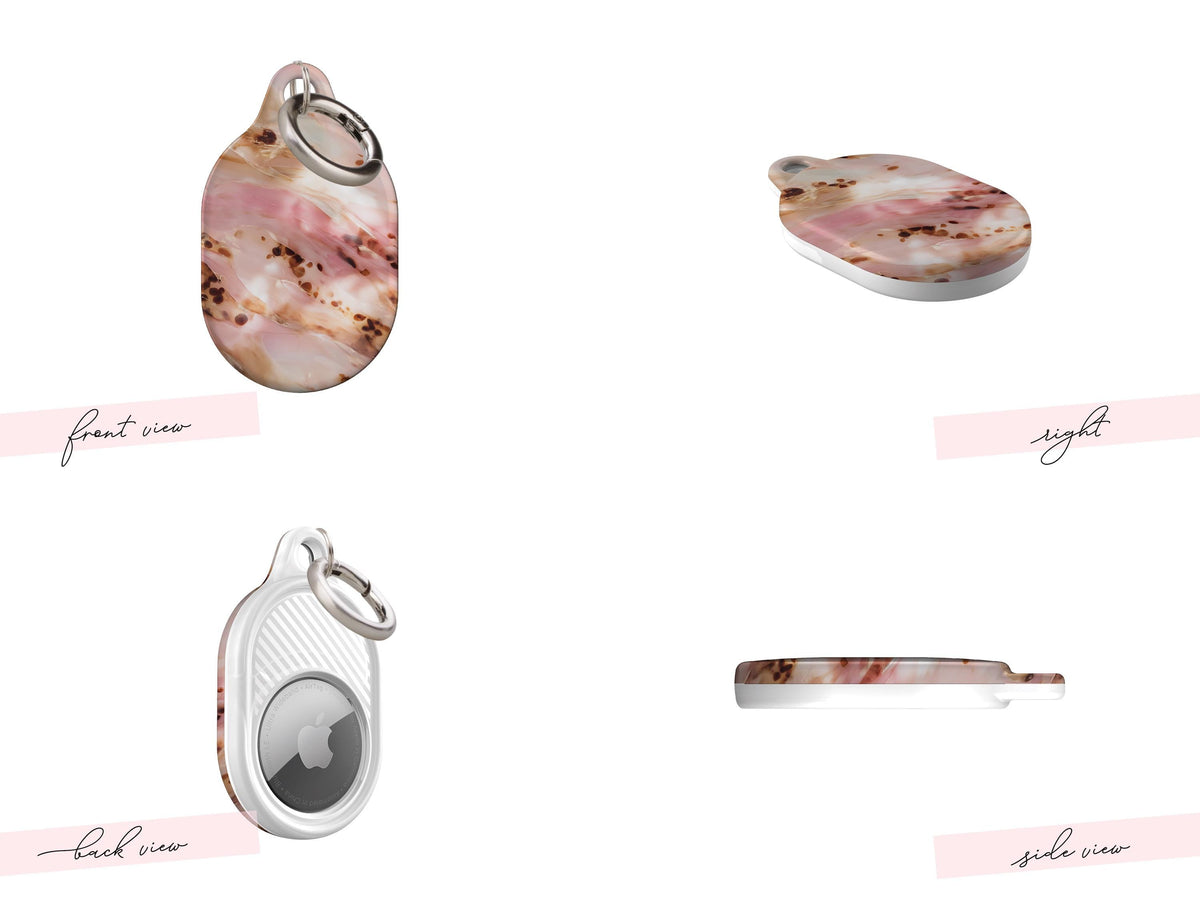 Tortoise Shell AirTag Case Personalized Rose Marble Initial Keychain Holder Chic Luggage Backpack Purse Accessory Gift For Her Travel Keys - Charles Alex