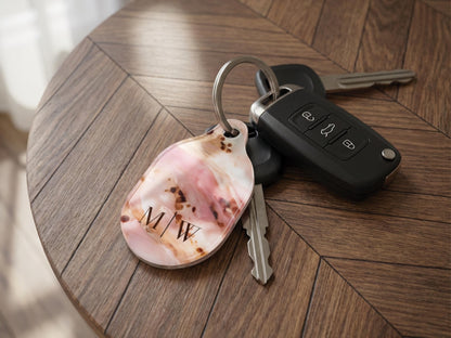 Tortoise Shell AirTag Case Personalized Rose Marble Initial Keychain Holder Chic Luggage Backpack Purse Accessory Gift For Her Travel Keys - Charles Alex