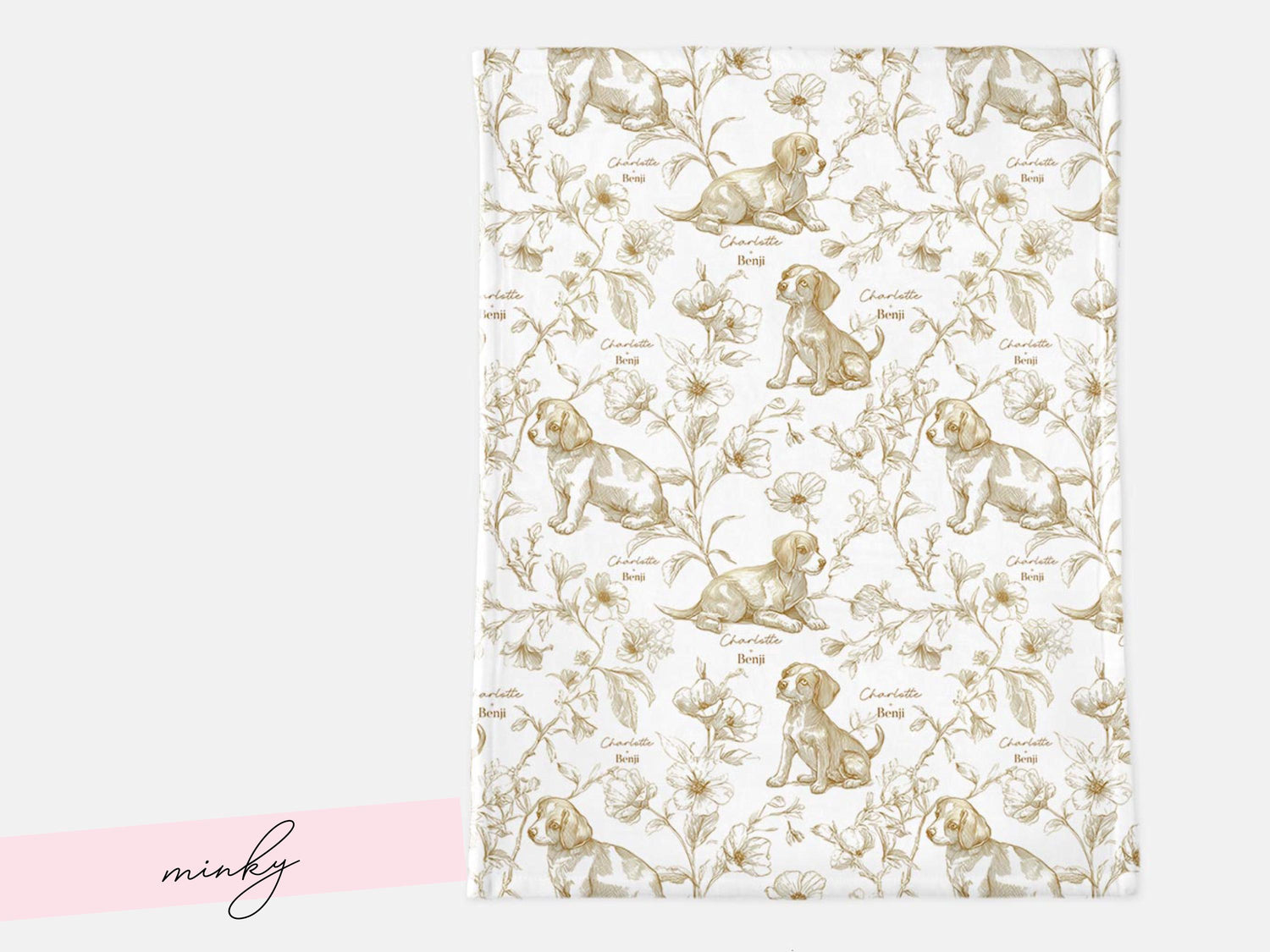 Beagle Baby Gift Personalized Puppy Swaddle Blanket With Name Newborn Girl Hospital Photo Prop Floral Toile Dog Print Custom Shower Present - Charles Alex