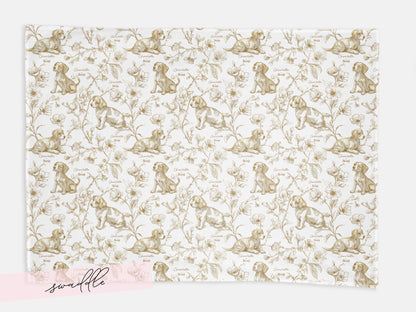 Beagle Baby Gift Personalized Puppy Swaddle Blanket With Name Newborn Girl Hospital Photo Prop Floral Toile Dog Print Custom Shower Present - Charles Alex