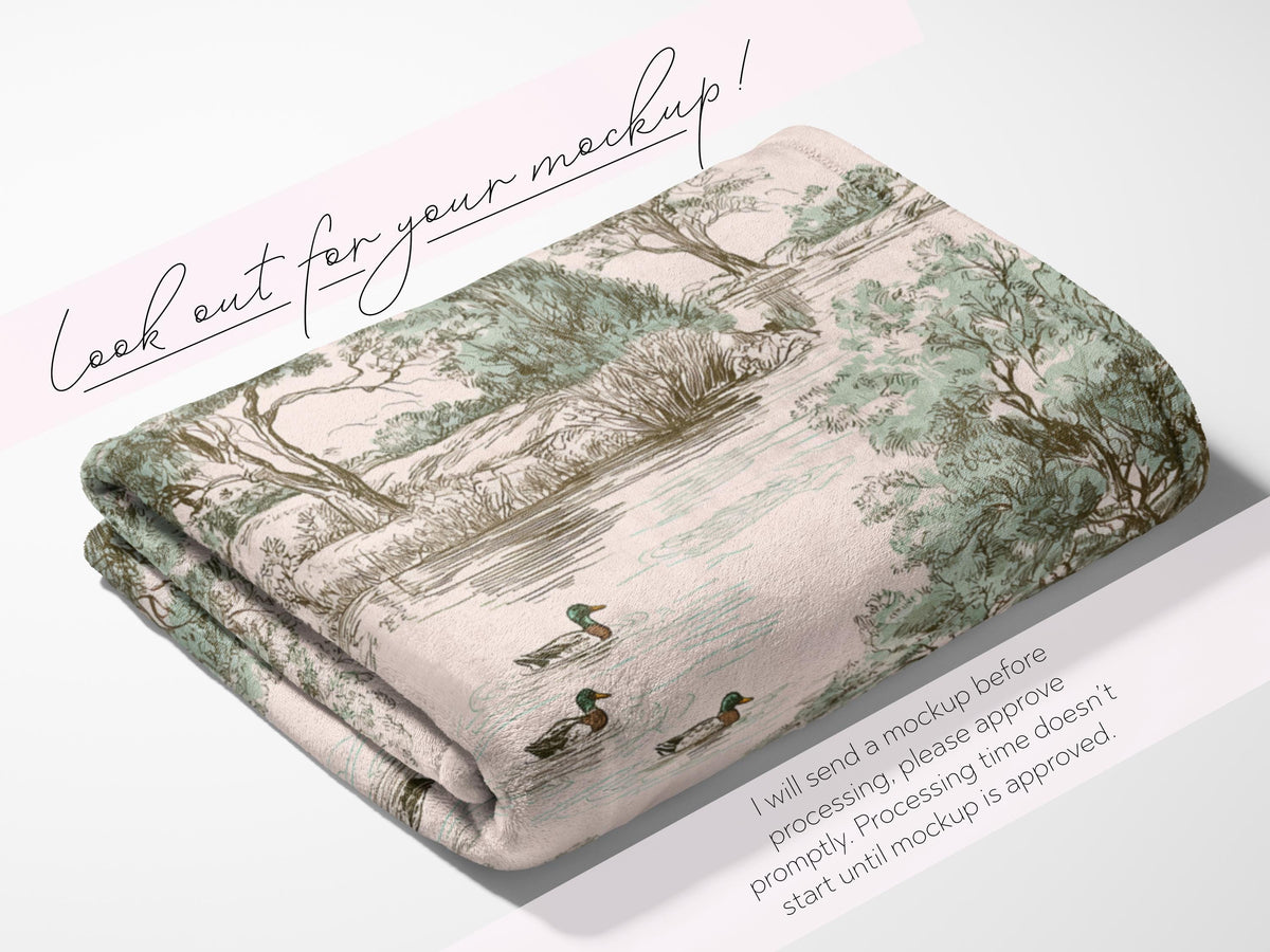 Personalized Duck Hunting Nursery Blanket Woodland Toile Baby Minky or Woven Throw Custom Name Neutral Heirloom Baby Gift for Boy Photo Prop - Charles Alex
