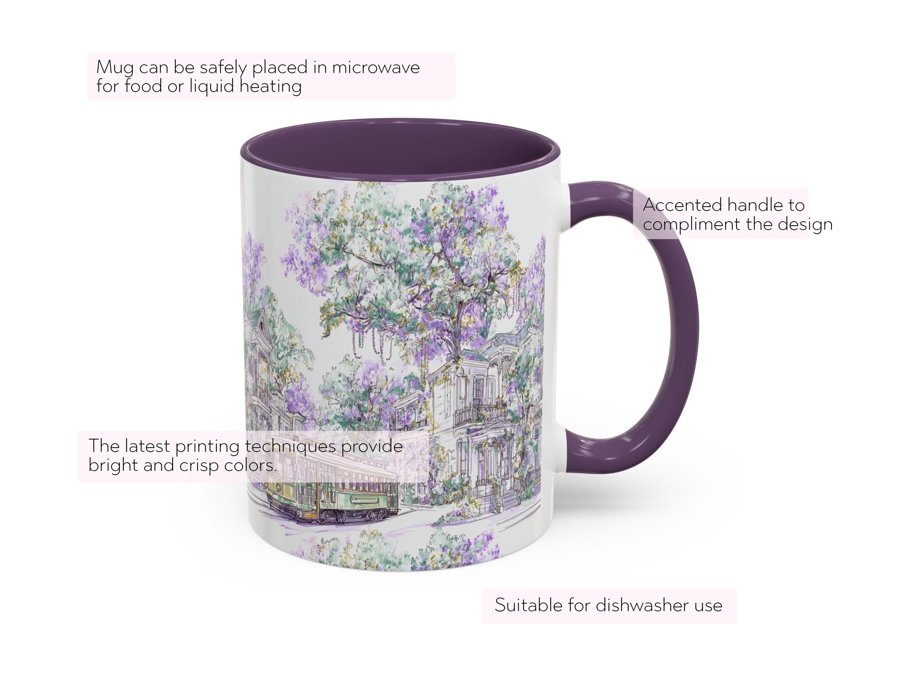Mardi Gras Coffee Cup New Orleans Streetcar Mug St Charles Avenue Houses Ceramic Gift NOLA Sketch Art Present 11oz 15oz Dishwasher Safe - Charles Alex