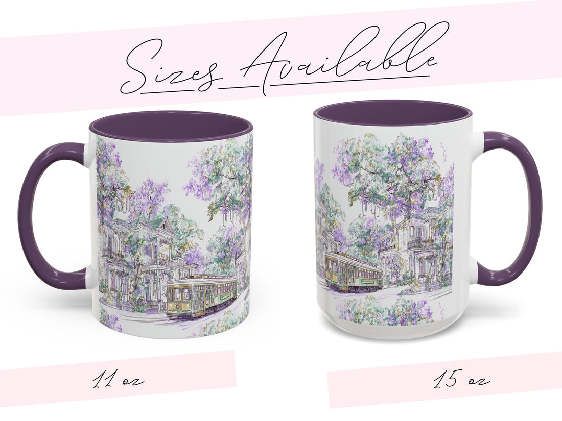 Mardi Gras Coffee Cup New Orleans Streetcar Mug St Charles Avenue Houses Ceramic Gift NOLA Sketch Art Present 11oz 15oz Dishwasher Safe - Charles Alex