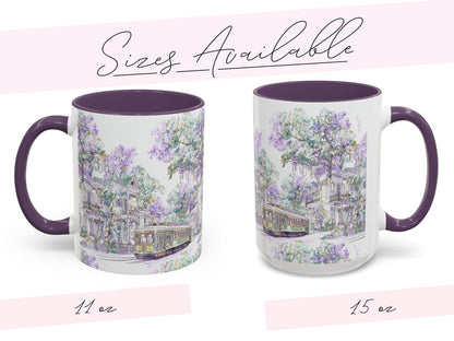 Mardi Gras Coffee Cup New Orleans Streetcar Mug St Charles Avenue Houses Ceramic Gift NOLA Sketch Art Present 11oz 15oz Dishwasher Safe - Charles Alex