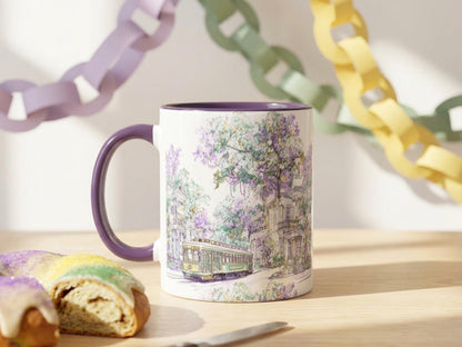 Mardi Gras Coffee Cup New Orleans Streetcar Mug St Charles Avenue Houses Ceramic Gift NOLA Sketch Art Present 11oz 15oz Dishwasher Safe - Charles Alex