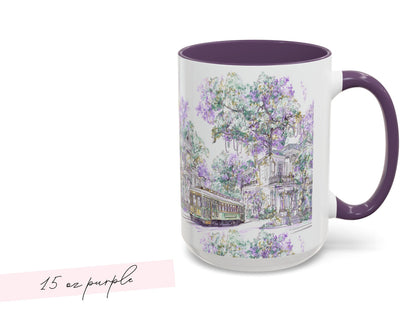 Mardi Gras Coffee Cup New Orleans Streetcar Mug St Charles Avenue Houses Ceramic Gift NOLA Sketch Art Present 11oz 15oz Dishwasher Safe - Charles Alex