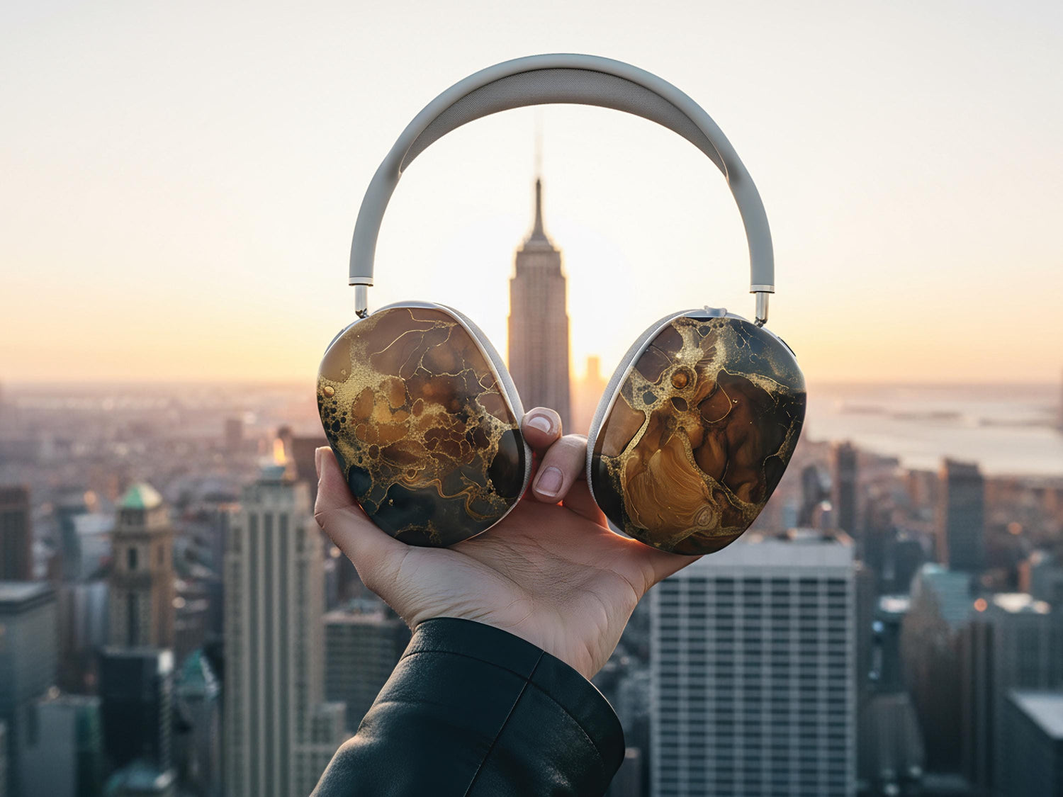 Custom Headphone Cover Tortoiseshell AirPod Max Case Personalized Gift for Guy Black Marble Design Style Accessory Classic Present for Him