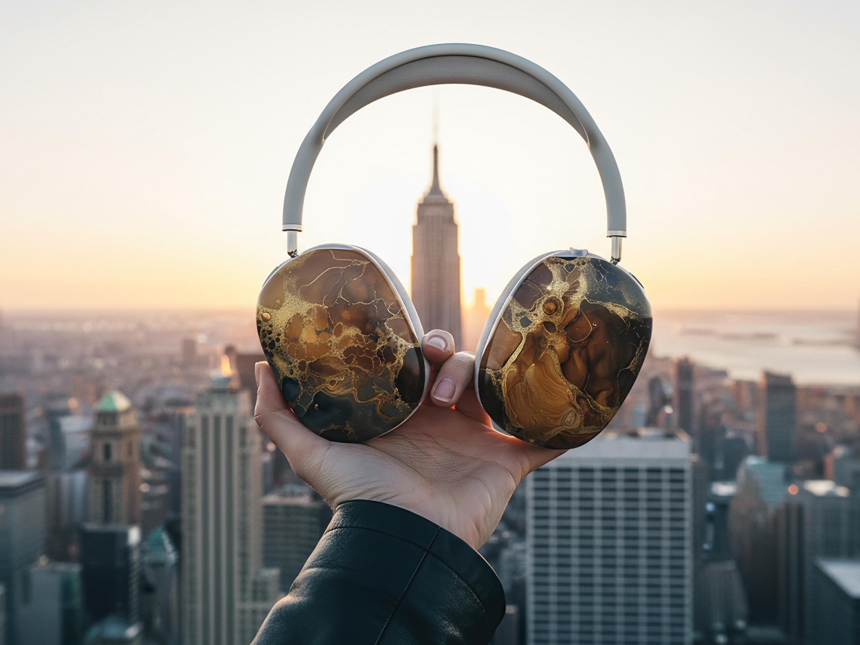 Custom Headphone Cover Tortoiseshell AirPod Max Case Personalized Gift for Guy Black Marble Design Style Accessory Classic Present for Him