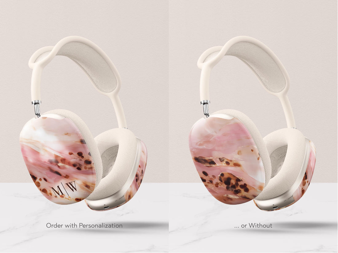 Pink Tortoise Shell AirPods Max Covers Personalized Initial Monogram Headphone Protective Case Feminine Aesthetic Accessory Gift For Her - Charles Alex