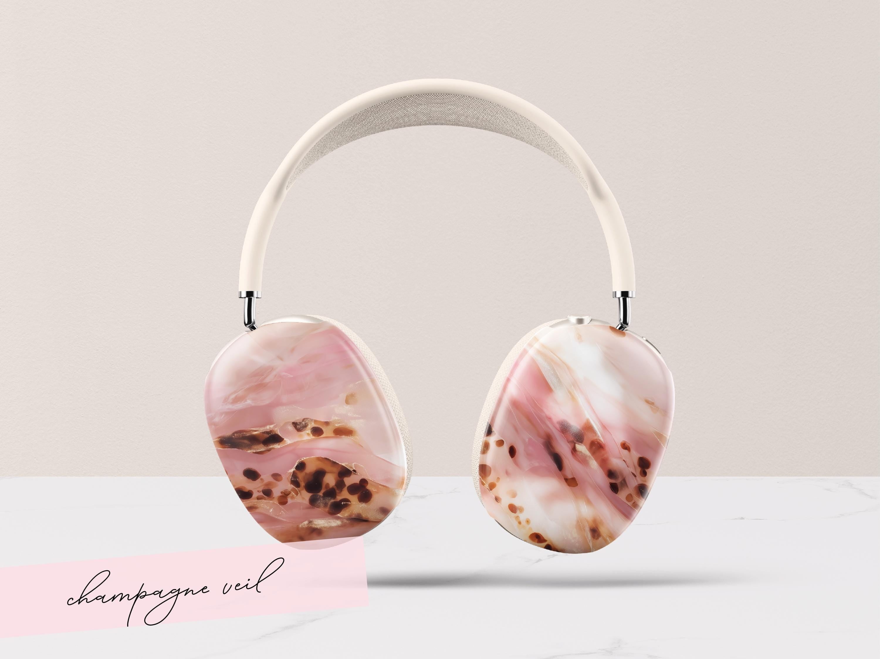 Pink Tortoise Shell AirPods Max Covers Personalized Initial Monogram Headphone Protective Case Feminine Aesthetic Accessory Gift For Her - Charles Alex