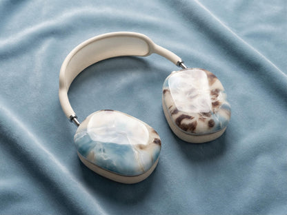 Powder Blue Tortoiseshell AirPods Max Case Personalized Monogram Headphones Cover Luxe Travel Tech Accessory Protective Shell Gift For Her - Charles Alex