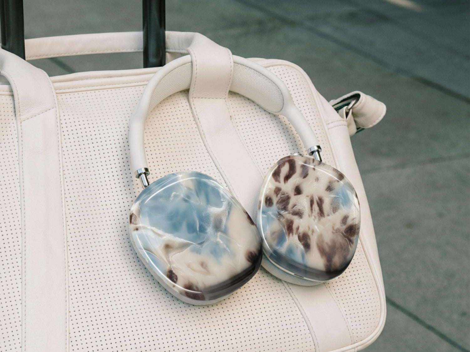 Powder Blue Tortoiseshell AirPods Max Case Personalized Monogram Headphones Cover Luxe Travel Tech Accessory Protective Shell Gift For Her - Charles Alex