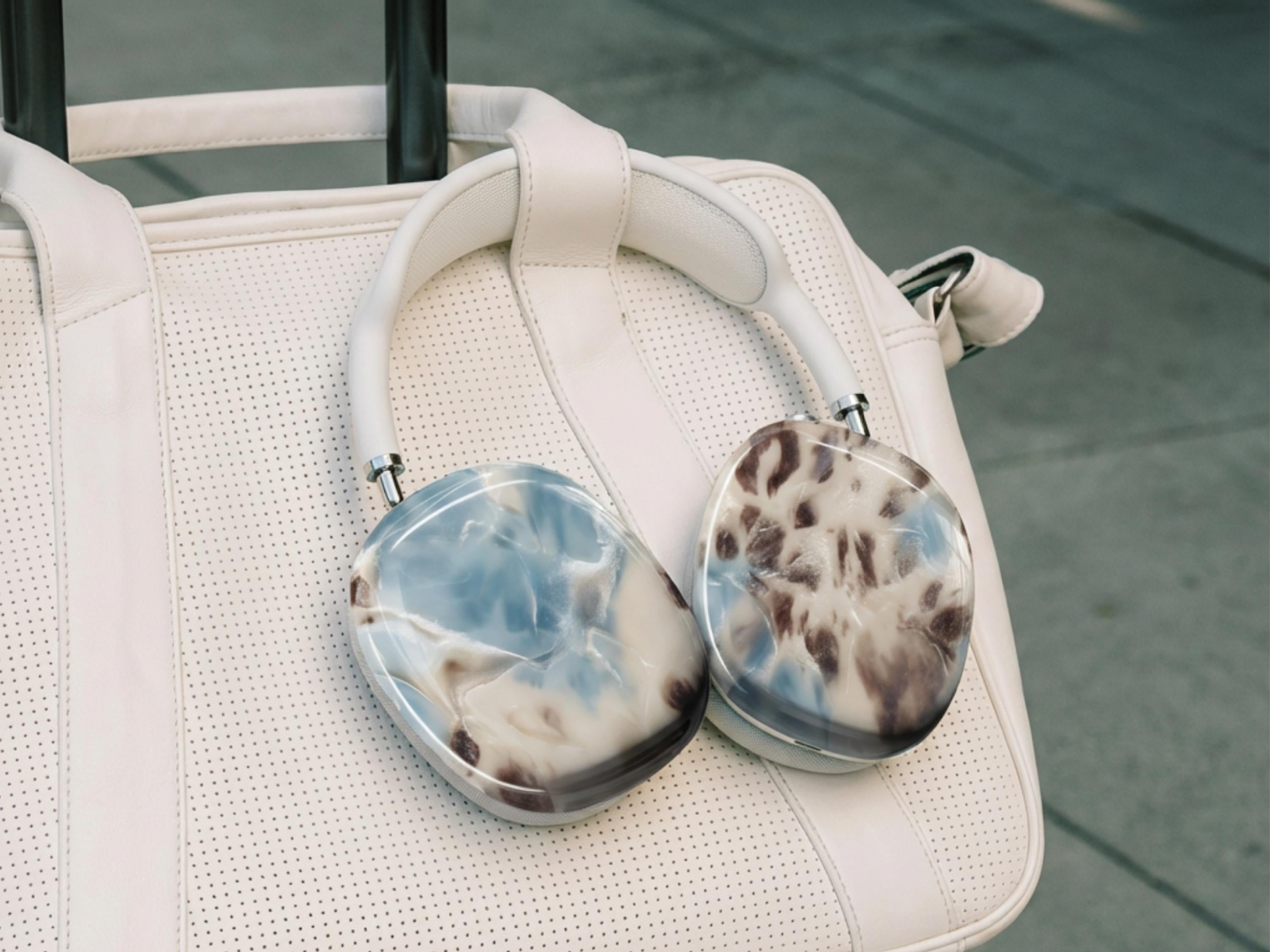 Powder Blue Tortoiseshell AirPods Max Case Personalized Monogram Headphones Cover Luxe Travel Tech Accessory Protective Shell Gift For Her - Charles Alex