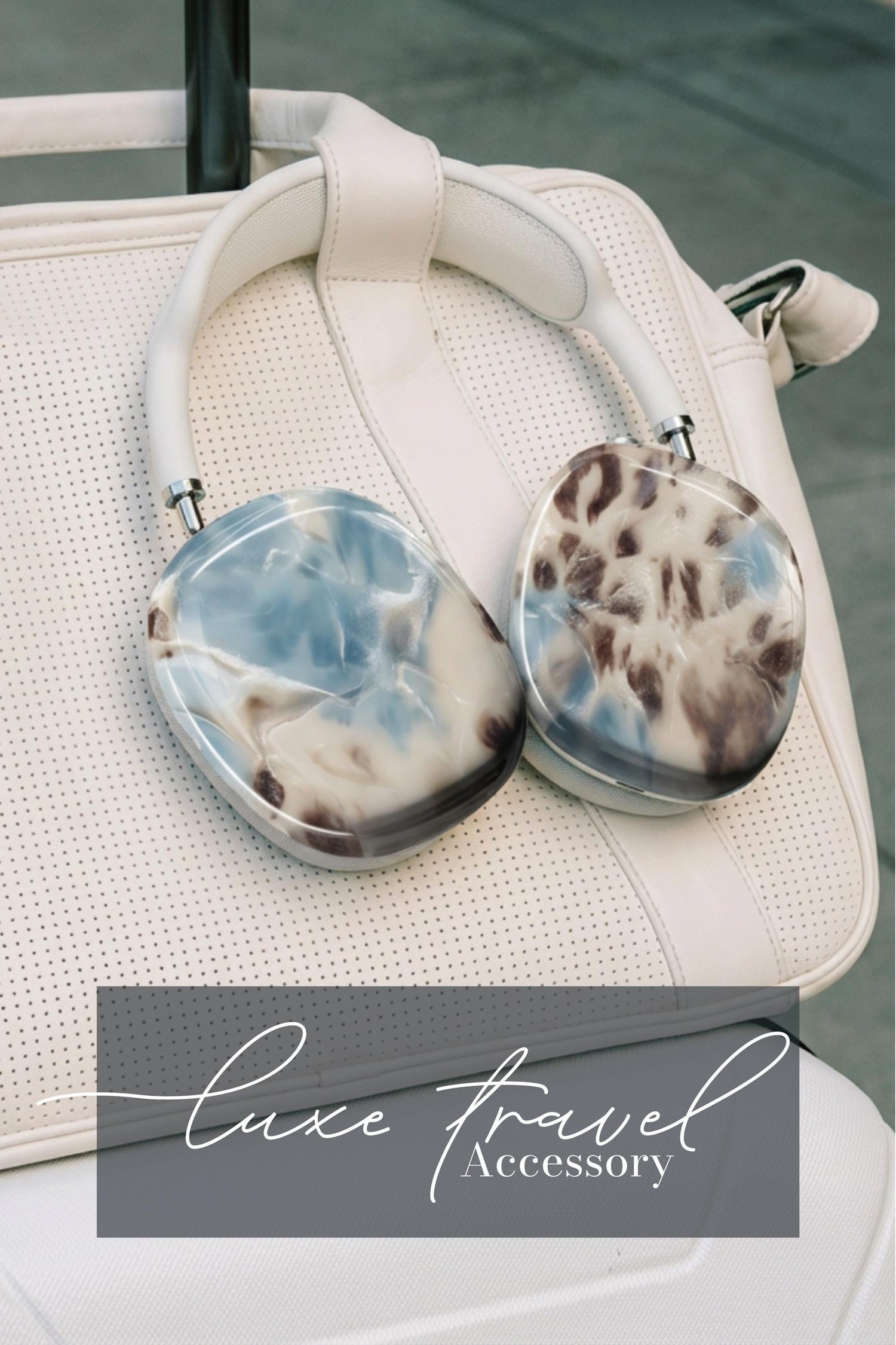 Powder Blue Tortoiseshell AirPods Max Case Personalized Monogram Headphones Cover Luxe Travel Tech Accessory Protective Shell Gift For Her - Charles Alex