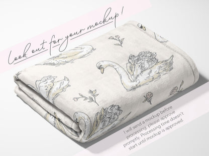 Elegant Swan Baby Blanket Personalized Minky Name Neutral Nursery Decor Heirloom Keepsake Woven Throw Newborn Girl Gift Sherpa Crib Bedding - Charles Alex