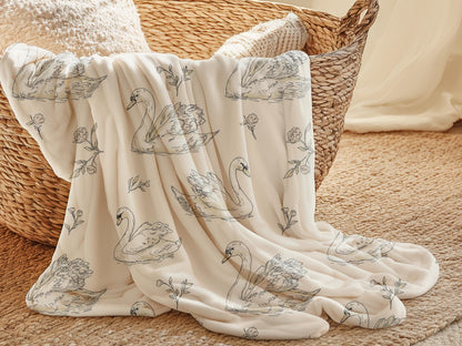 Elegant Swan Baby Blanket Personalized Minky Name Neutral Nursery Decor Heirloom Keepsake Woven Throw Newborn Girl Gift Sherpa Crib Bedding - Charles Alex