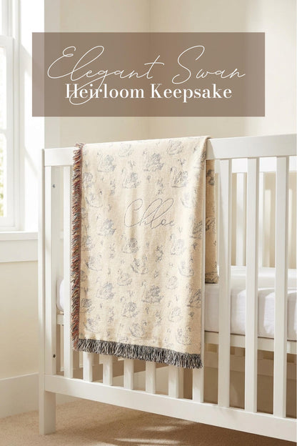 Elegant Swan Baby Blanket Personalized Minky Name Neutral Nursery Decor Heirloom Keepsake Woven Throw Newborn Girl Gift Sherpa Crib Bedding - Charles Alex