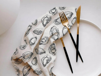 Coastal Oyster Tea Towel Line Art Shell Pattern Cotton Microfiber Kitchen Drying Cloth Absorbent Reusable Decor Housewarming Hostess Gift - Charles Alex