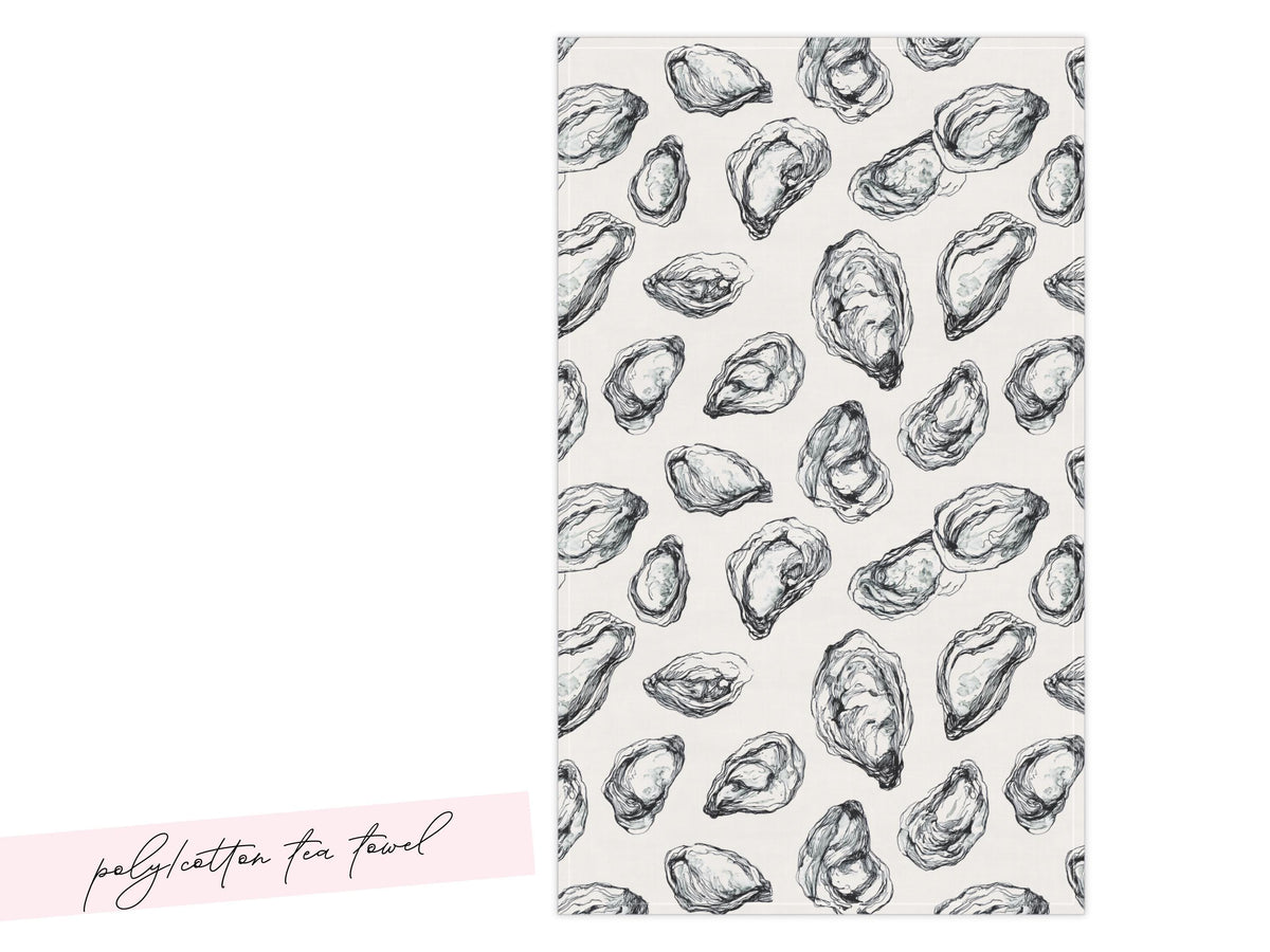 Coastal Oyster Tea Towel Line Art Shell Pattern Cotton Microfiber Kitchen Drying Cloth Absorbent Reusable Decor Housewarming Hostess Gift - Charles Alex