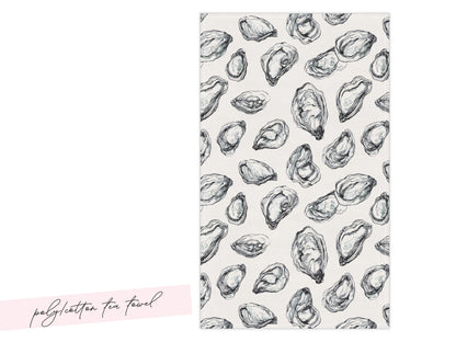 Coastal Oyster Tea Towel Line Art Shell Pattern Cotton Microfiber Kitchen Drying Cloth Absorbent Reusable Decor Housewarming Hostess Gift - Charles Alex