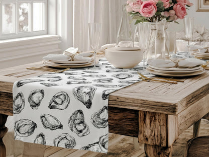 Coastal Oyster Tea Towel Line Art Shell Pattern Cotton Microfiber Kitchen Drying Cloth Absorbent Reusable Decor Housewarming Hostess Gift - Charles Alex